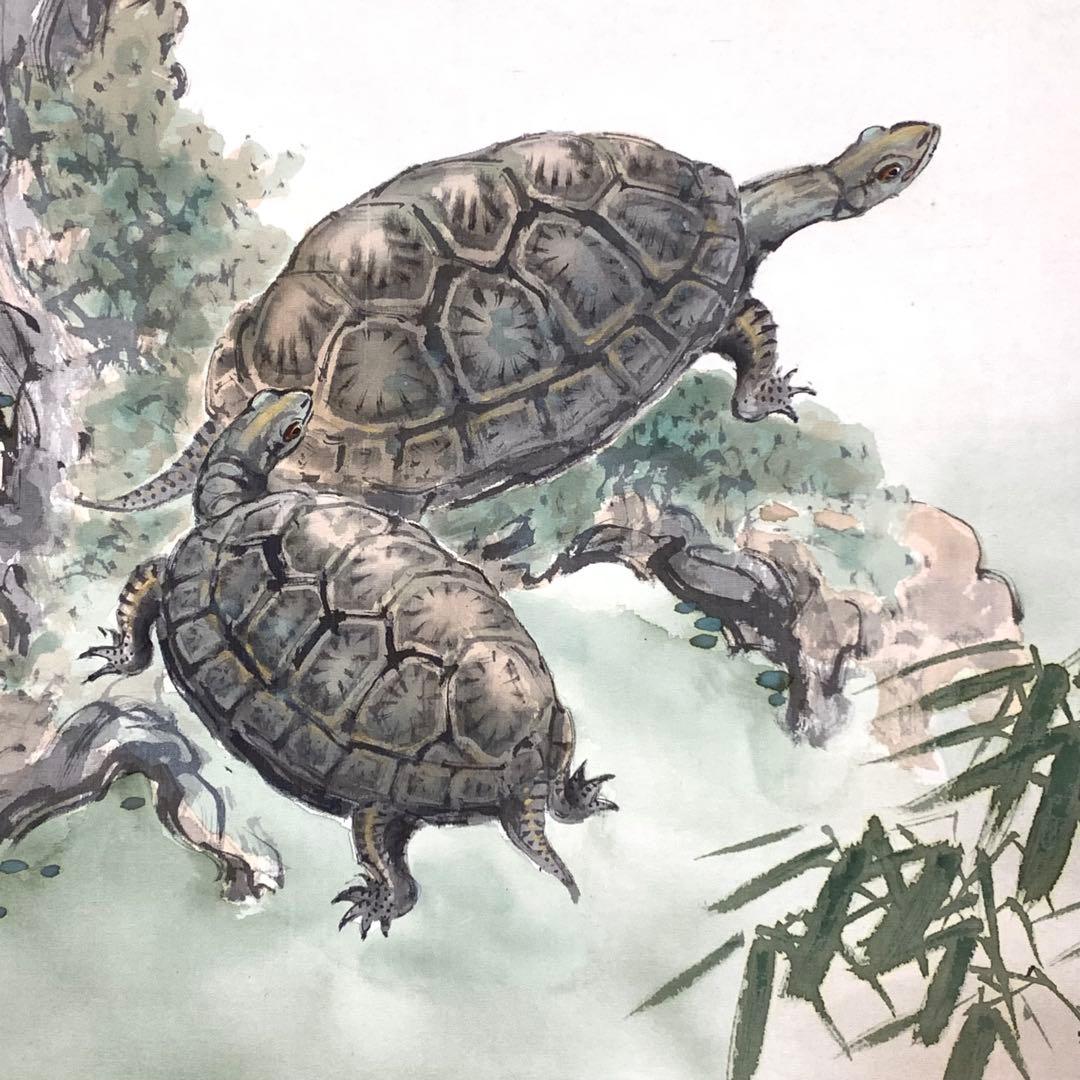 掛軸 荒川勝英 鶴亀 共箱 双幅 二重箱 松竹梅 賀正 正月 祝 寿 C-2