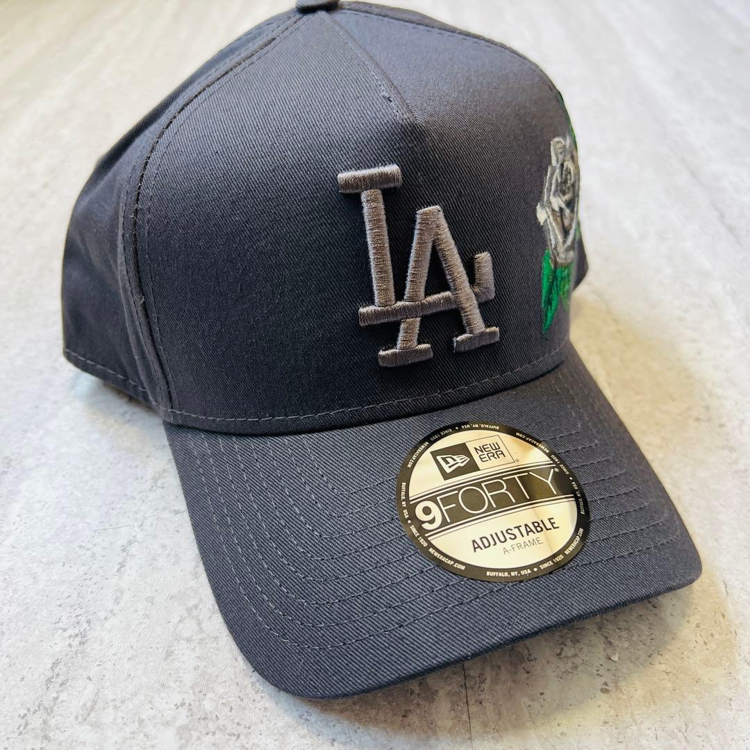 海外限定！ LA ニューエラ キャップ ドジャース グレー 薔薇