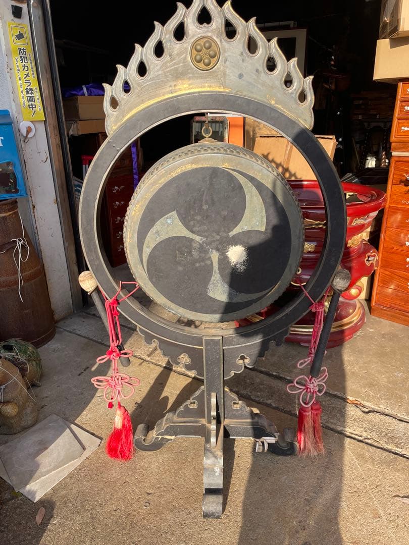 太鼓正製 雅楽 火焔太鼓 毛彫金具 寺院仏具 鳴物 仏教美術　撥房付