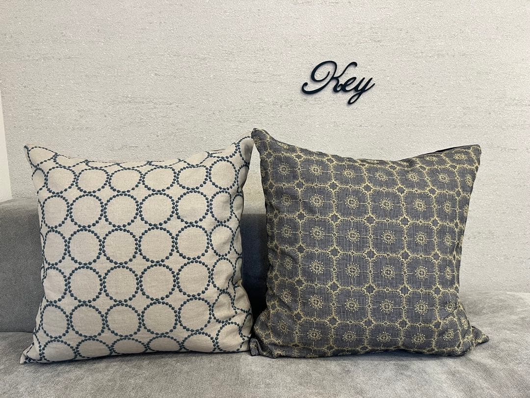 ミナペルホネン　ハンドメイドクッションカバー★タンバリン ベージュxブルーグレー