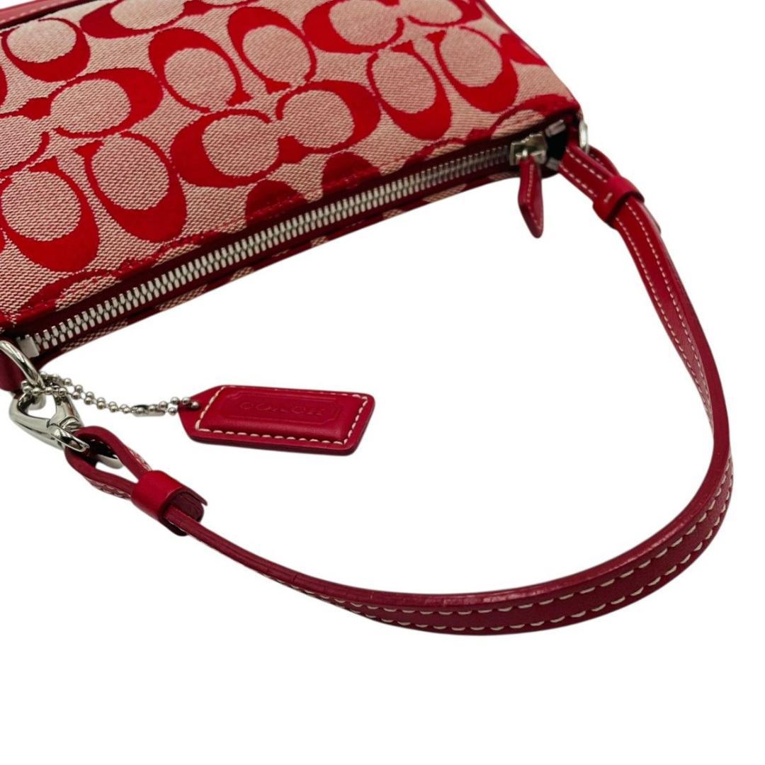 美品 コーチ アクセサリーポーチ ショルダー キャンバス レッド シグネチャー