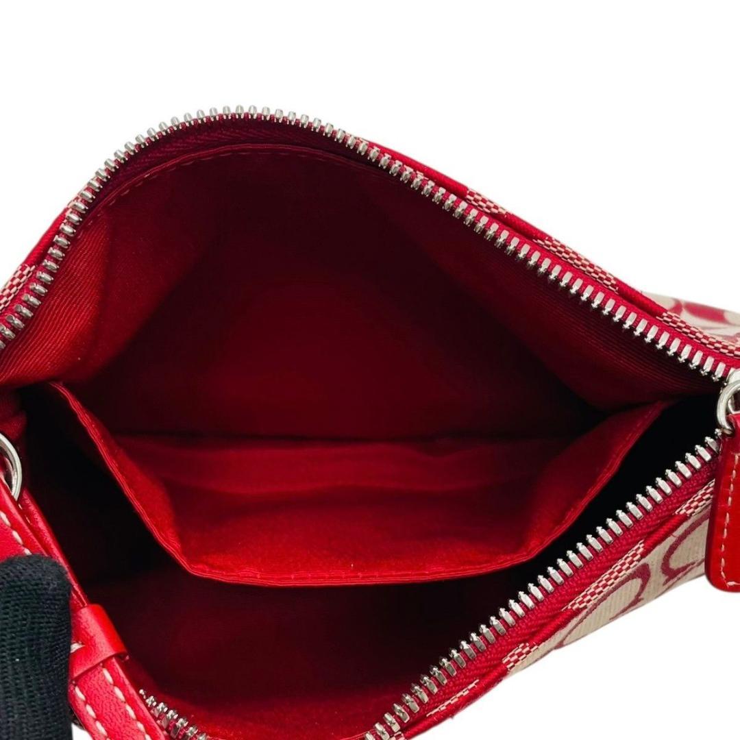 美品 コーチ アクセサリーポーチ ショルダー キャンバス レッド シグネチャー