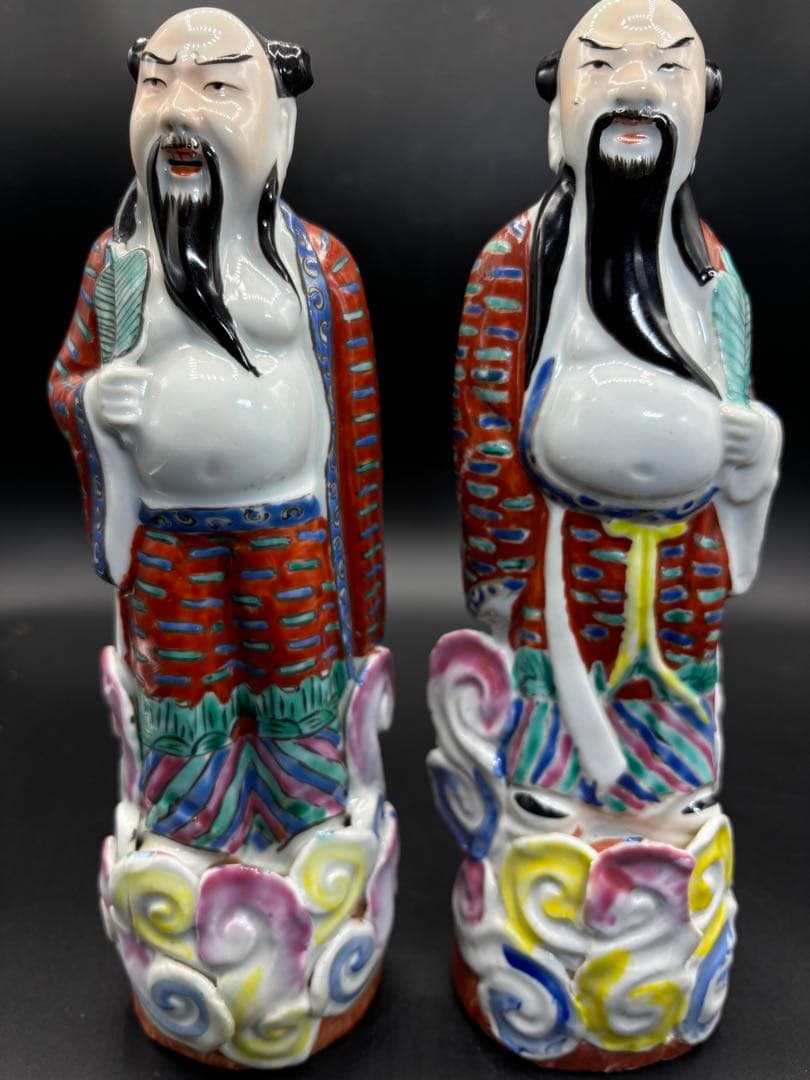 中国美術 古玩 色絵陶人形 陶器人形 高さ約25cm 置物 オブジェ 古董品