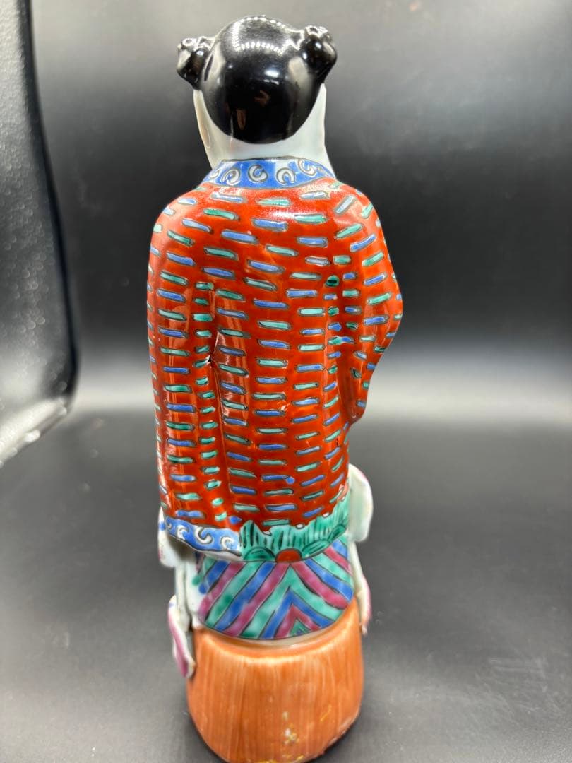 中国美術 古玩 色絵陶人形 陶器人形 高さ約25cm 置物 オブジェ 古董品