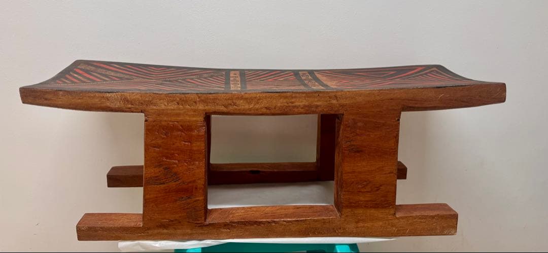 希少・アマゾン先住民ヤノマミ族 木製ベンチ 手作り 民族工芸品