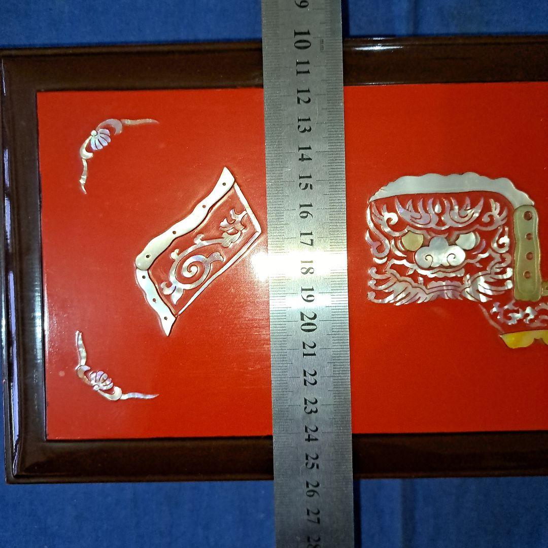 お値下げ中　明治　螺鈿　赤蒔絵　　箱型　　喫煙セット　獅子舞図