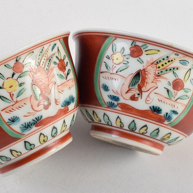 九谷焼　清々軒　矢口永寿造　金襴手写　花鳥文　煎茶碗　九客　共箱　M　R9404