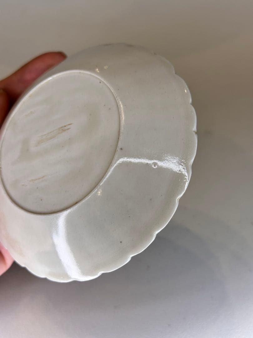 哥窯 白釉 小皿 葵口 双魚文 古陶磁 古い皿
