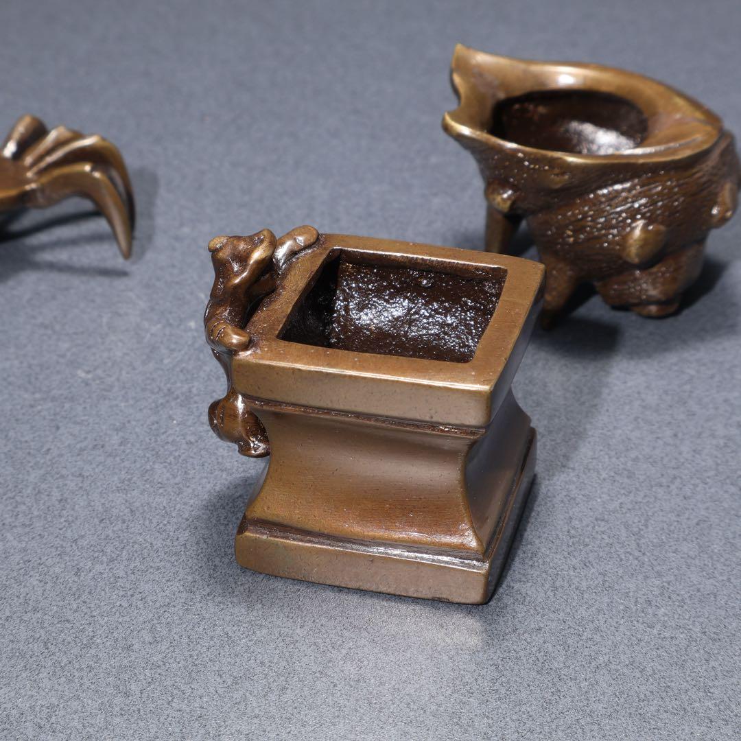 【茶道具】七種蓋置　唐銅　和雲　共箱　R1625N3