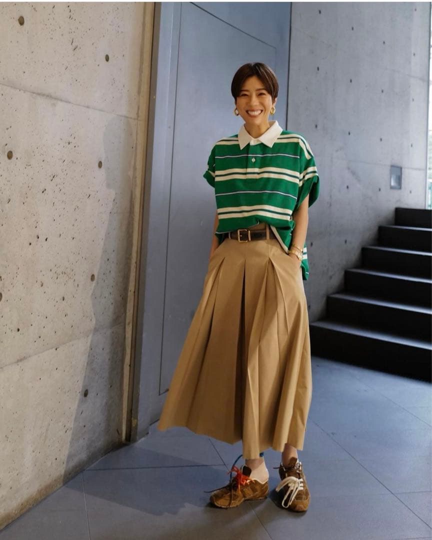 【新品】MACHATT マチャット　ボーダーラガーシャツ　グリーン