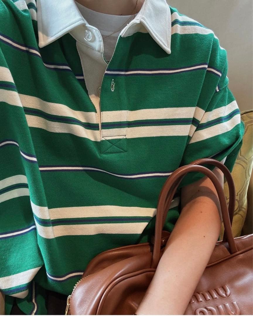 【新品】MACHATT マチャット　ボーダーラガーシャツ　グリーン