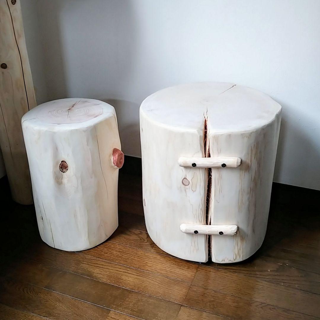 丸太スツール　丸太サイドテーブル　極太ヒノキ