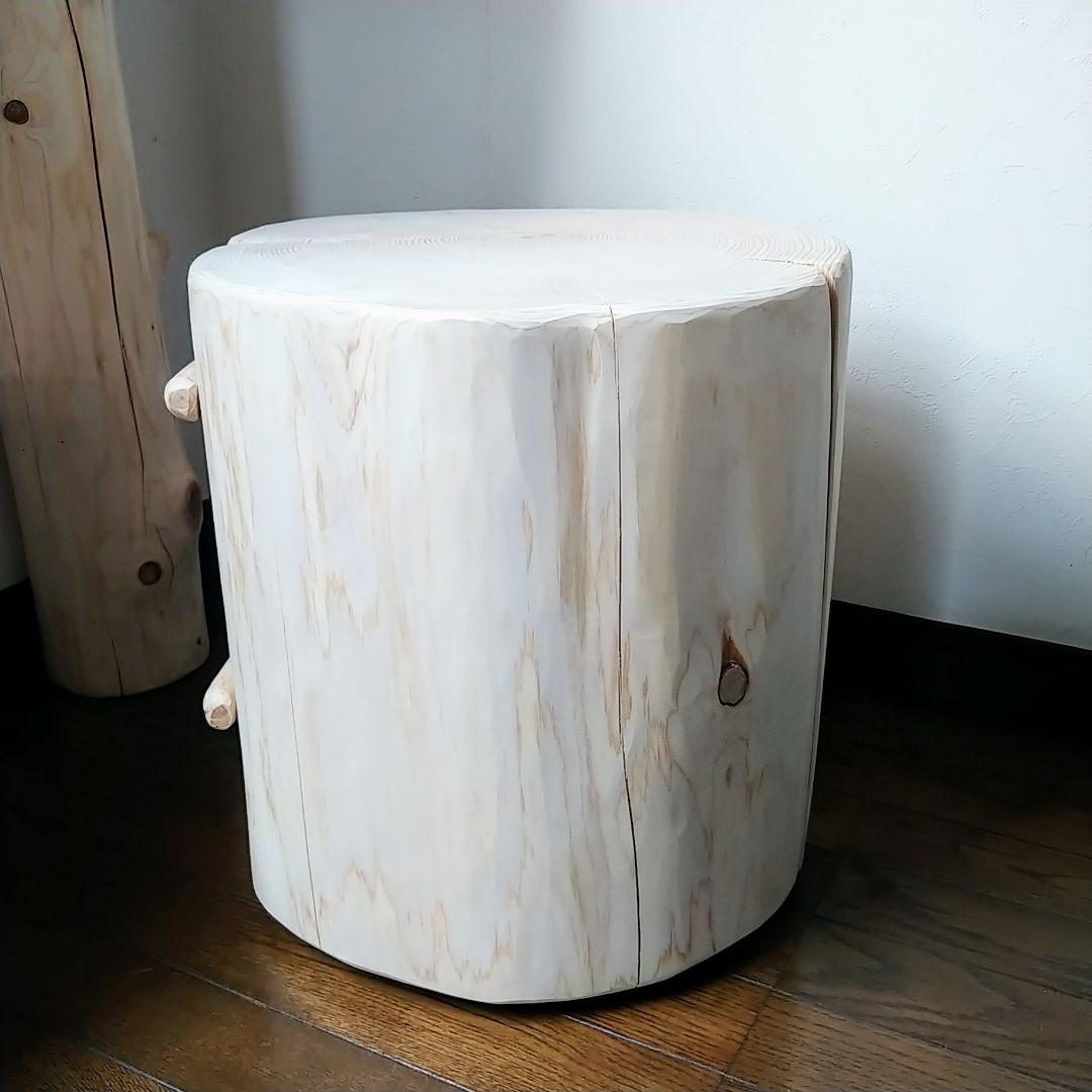 丸太スツール　丸太サイドテーブル　極太ヒノキ