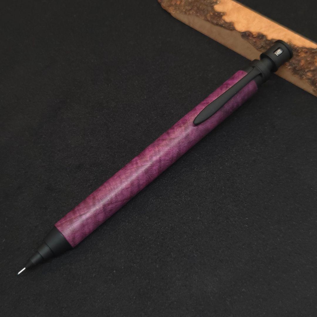 No.02ハンドメイド製図用シャープペンMDS1木軸パープルハート縮み杢