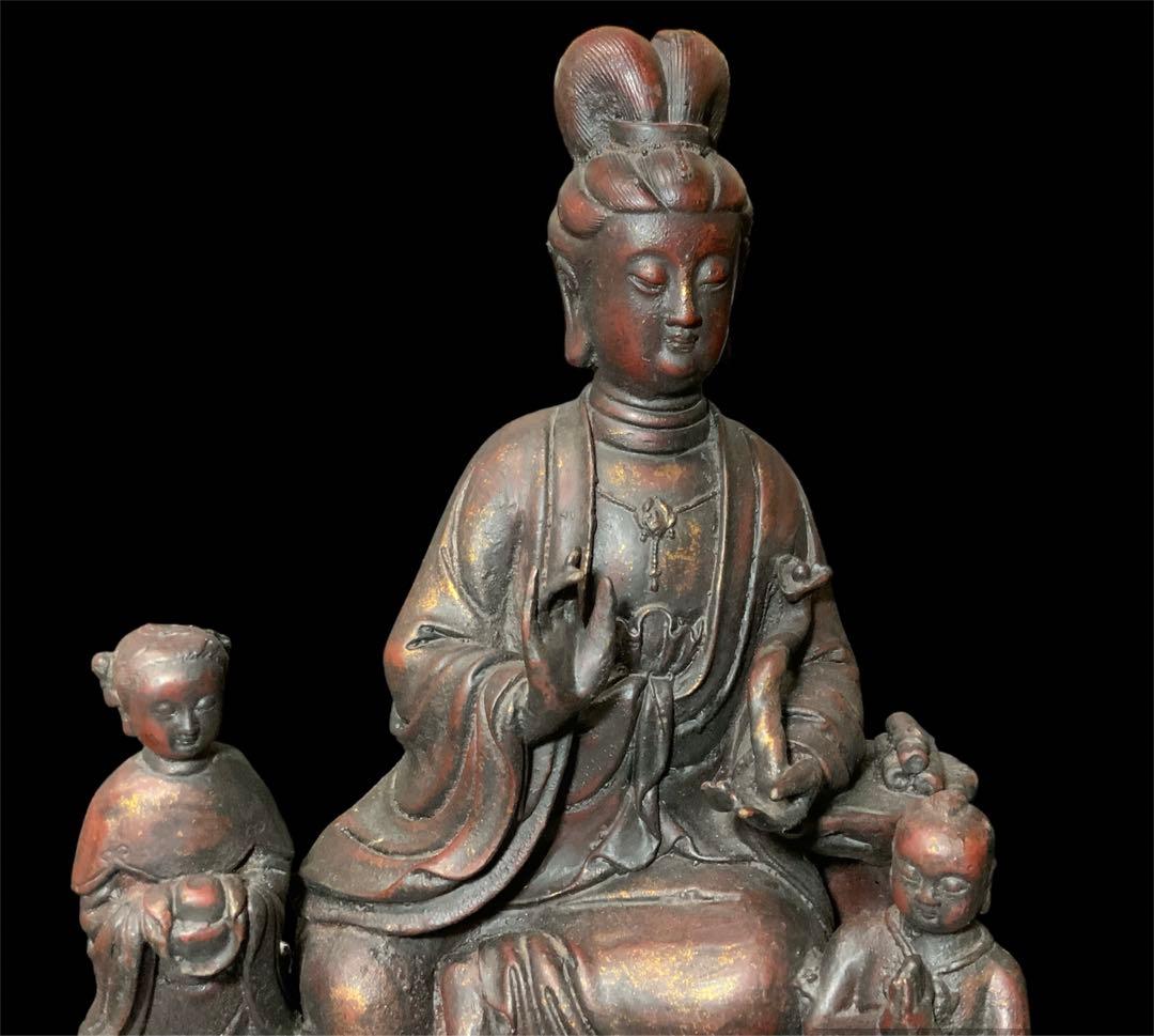 極上・鉄造鍍金仏・中国古玩・チベット仏教・仏教美術・観音菩薩・三尊・仏像・仏具