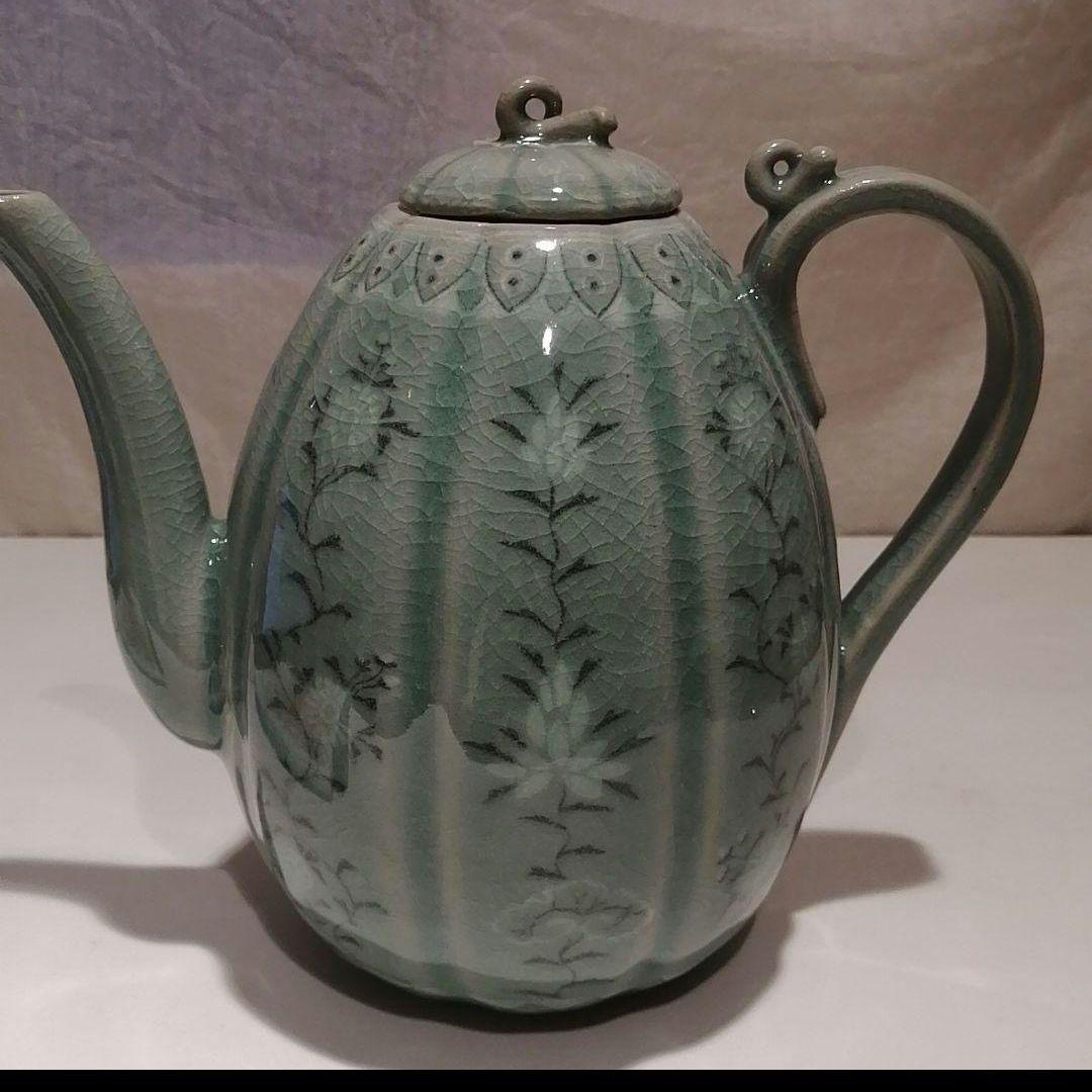 青磁瓜形ポット箱なし未使用骨董アンティーク