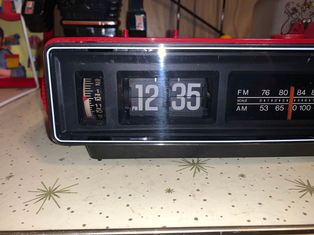 昭和レトロ　動作品　ナショナル　ラジオ付　パタパタ時計　スペースエイジ　イームズ