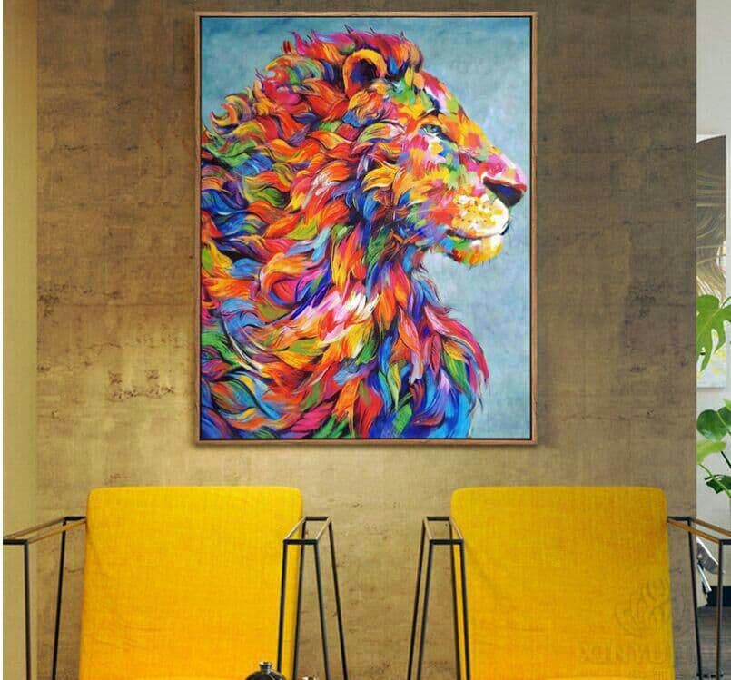 純粋な手描きの油絵抽象ライオンW