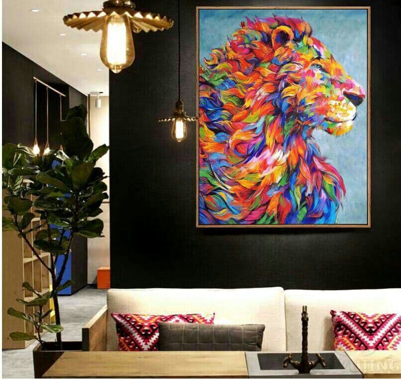 純粋な手描きの油絵抽象ライオンW