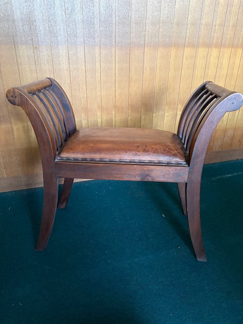 アンティーク　木製スラットバックスツール