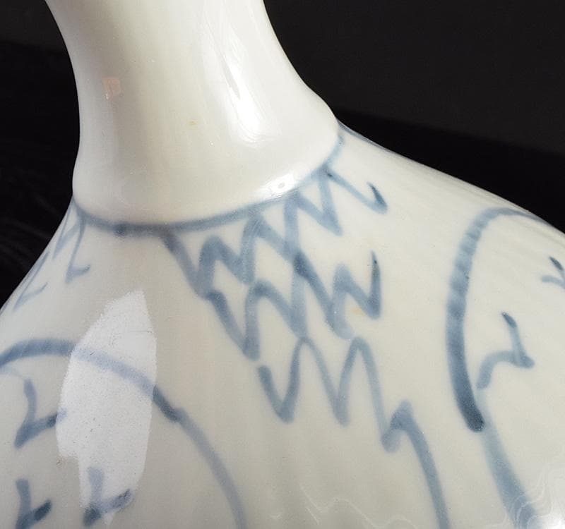 朝鮮美術　李朝　高麗白磁　染付　花文　一輪挿し　花瓶　D　R4931