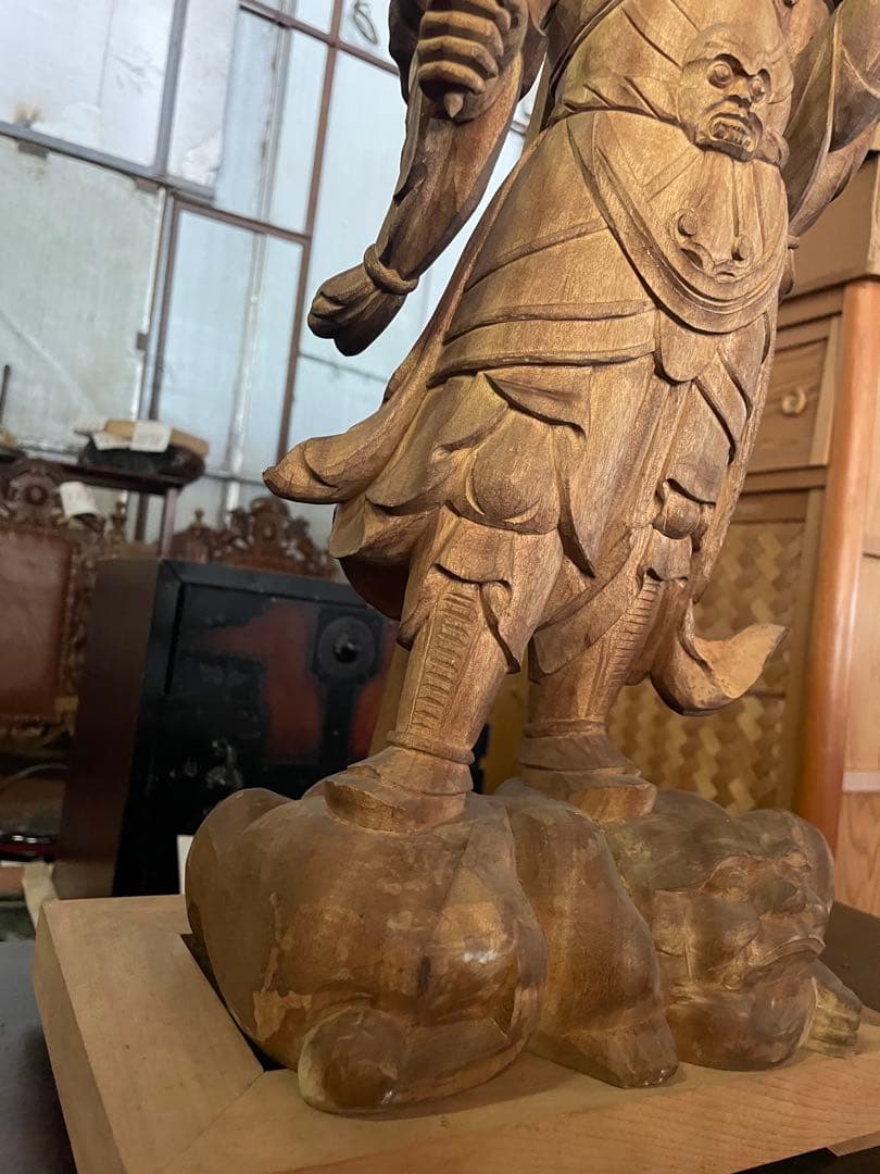 不動明王立像　２体　高さ67cm 仏教美術 仏像 木彫 寺院