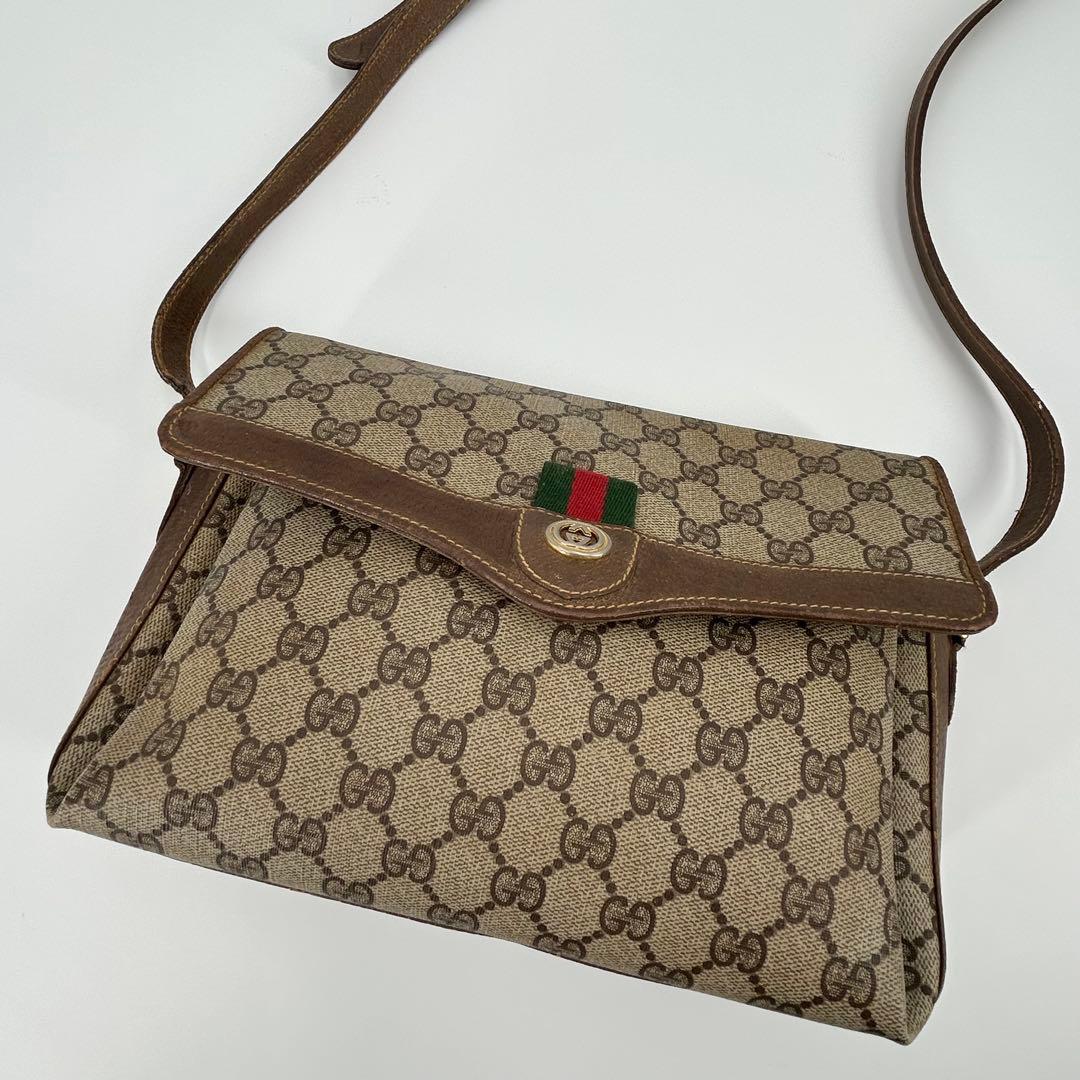 グッチ ショルダーバッグ シェリー スプリーム GG PVC 茶色 オールド