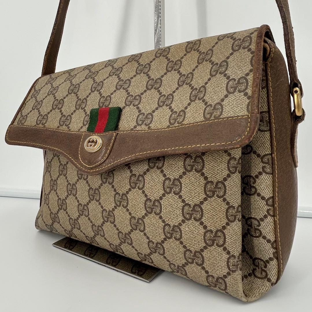 グッチ ショルダーバッグ シェリー スプリーム GG PVC 茶色 オールド