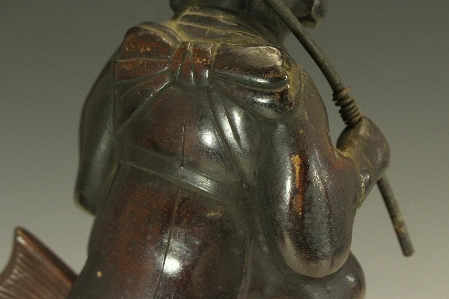 銅製 鯛 乗り 恵比寿 吉祥 縁起物 33cmx16cm 時代物(A193)