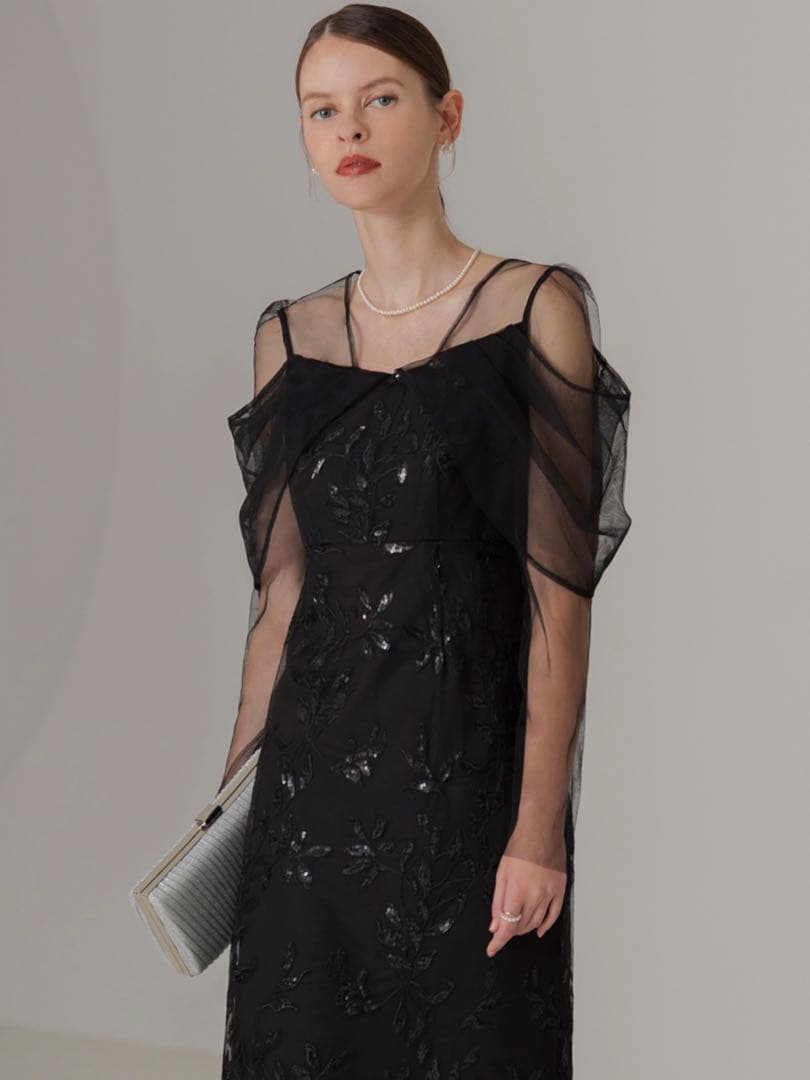 チュールロングスリーブリーフIラインワンピースドレス結婚式二次会パーティー成人式