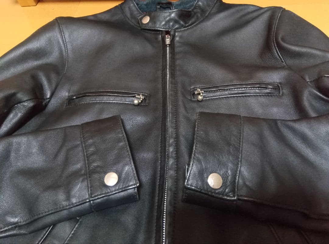 シングルレザーライダースマンダリンカラーブルゾンMブラック黒