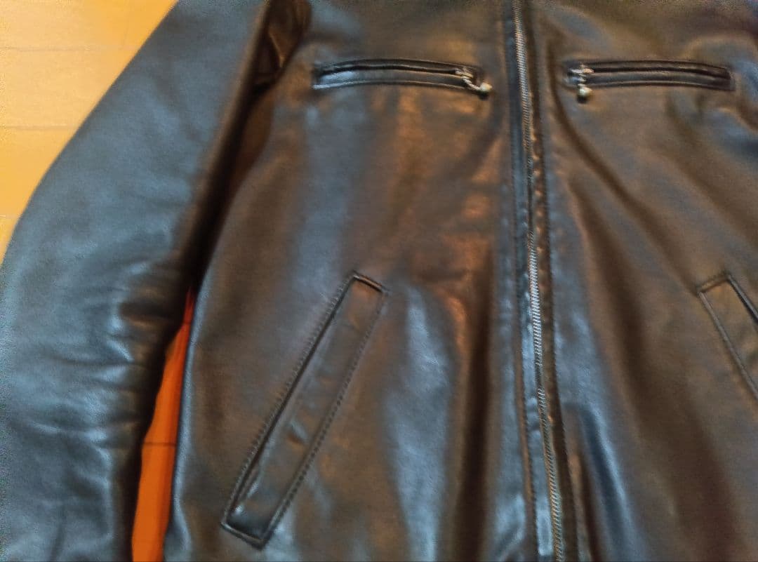 シングルレザーライダースマンダリンカラーブルゾンMブラック黒