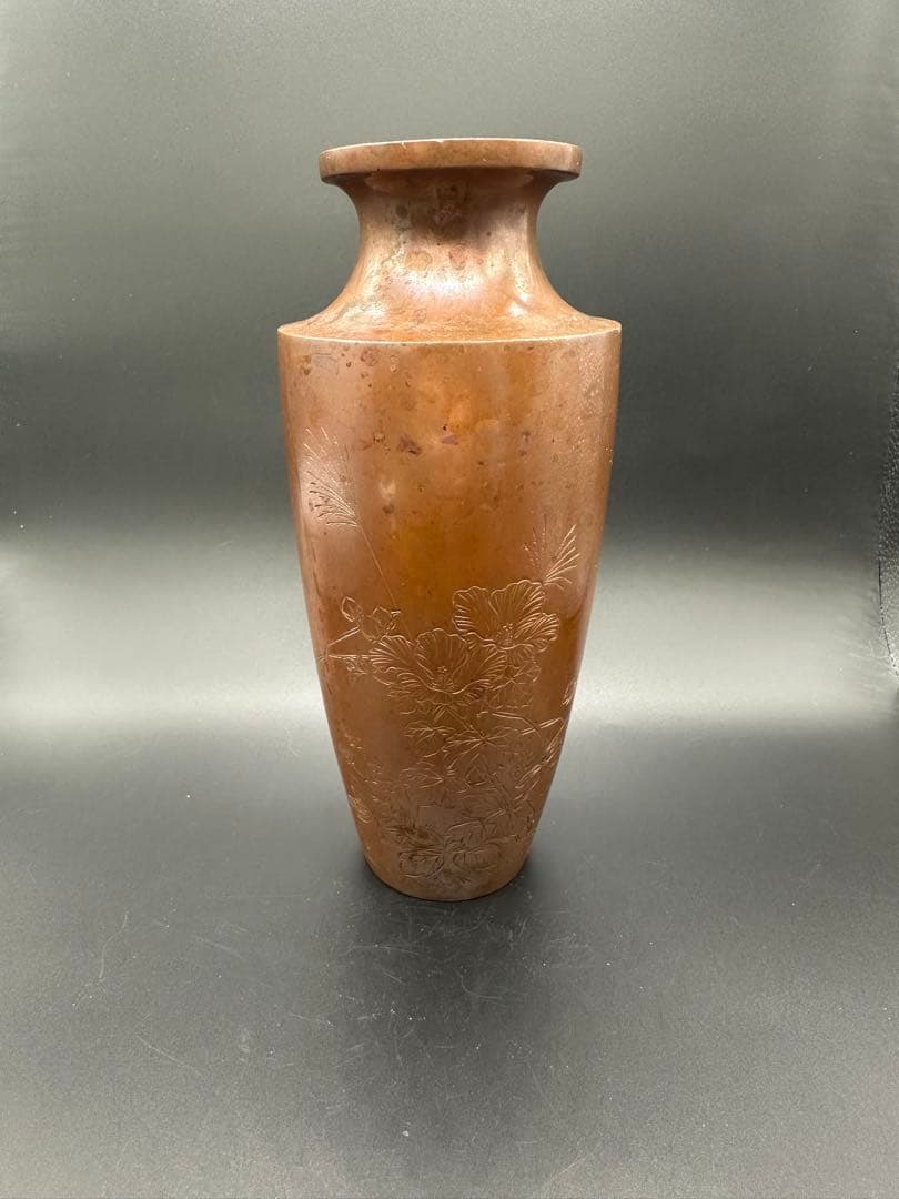 明治時代　花瓶　片切彫　骨董古美術