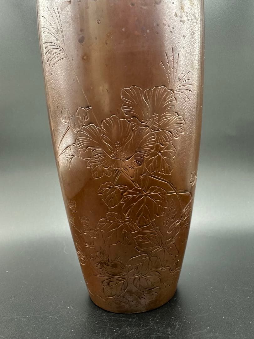 明治時代　花瓶　片切彫　骨董古美術
