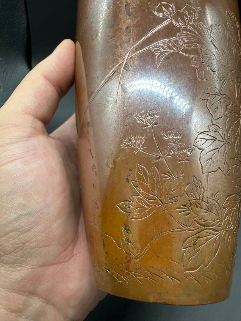 明治時代　花瓶　片切彫　骨董古美術