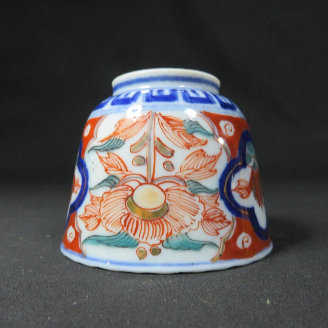 蕎麦猪口 向付 5客 色絵付 窯傷 花文様 金彩 明治 大正 B