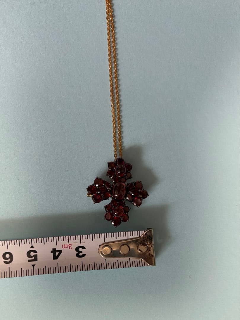 碌山　ロクザン　ヴィンテージ風　十字架　ブローチ　ガーネット　ペンダントトップ