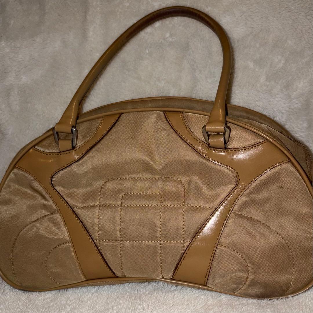 PRADA プラダ　ナイロンバッグ　革　カーキ　三角ロゴ　y2k 鑑定済み