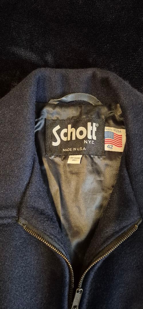 Schott シングルライダース ウールジャケット 42 ネイビー