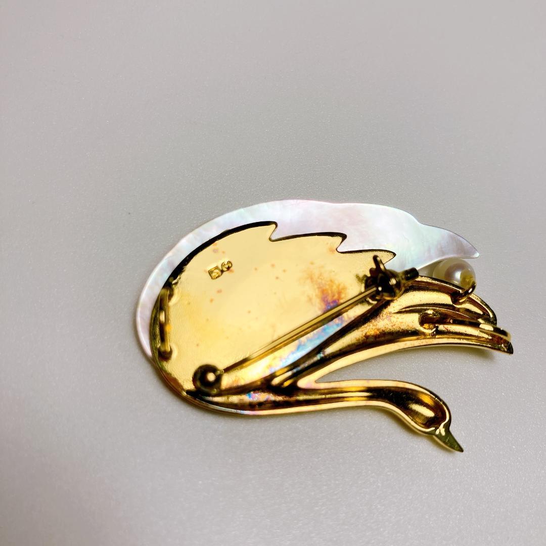 タサキ 田崎真珠 白鳥 パール 白蝶貝 ブローチ　TASAKI　|2838| ☆