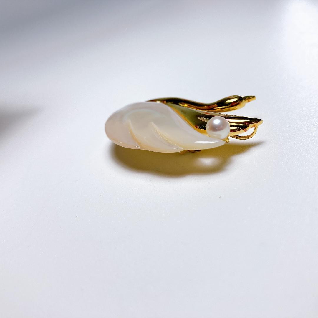 タサキ 田崎真珠 白鳥 パール 白蝶貝 ブローチ　TASAKI　|2838| ☆
