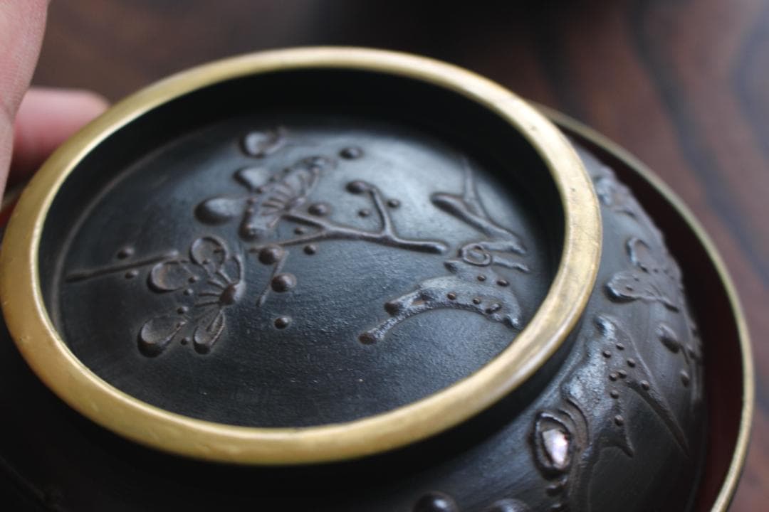 デッドストック！風情ある鉄錆塗に見返し富士蒔絵の映える煮物椀2点（検会津塗蒔絵椀