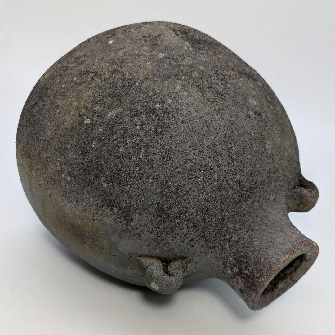 人間国宝 伊勢崎淳 備前焼 窯変扁壺 用心箱 扁壷 花器 耳付花入 花瓶 置物