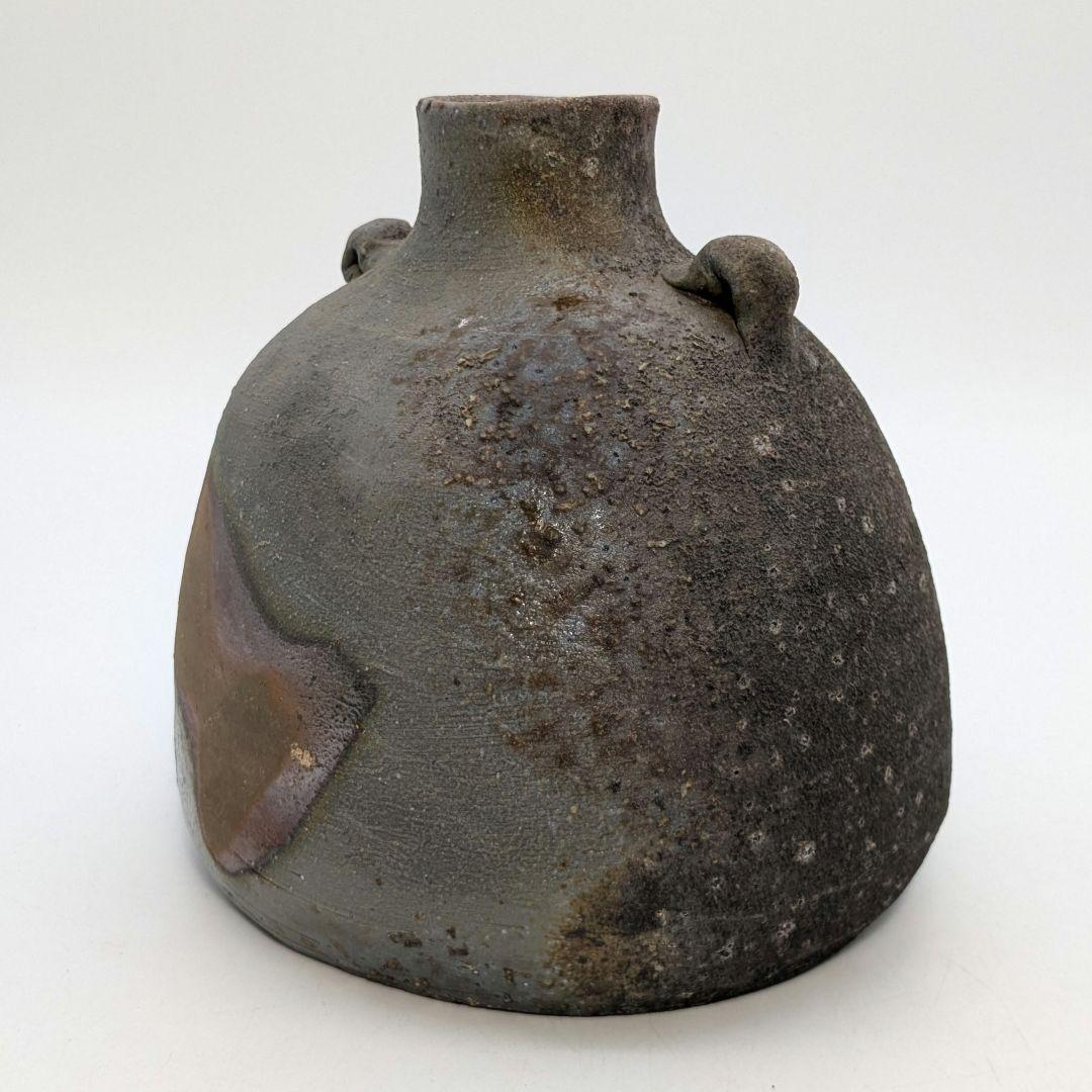 人間国宝 伊勢崎淳 備前焼 窯変扁壺 用心箱 扁壷 花器 耳付花入 花瓶 置物