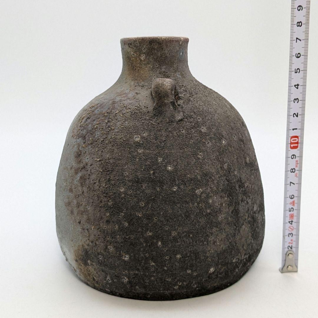 人間国宝 伊勢崎淳 備前焼 窯変扁壺 用心箱 扁壷 花器 耳付花入 花瓶 置物
