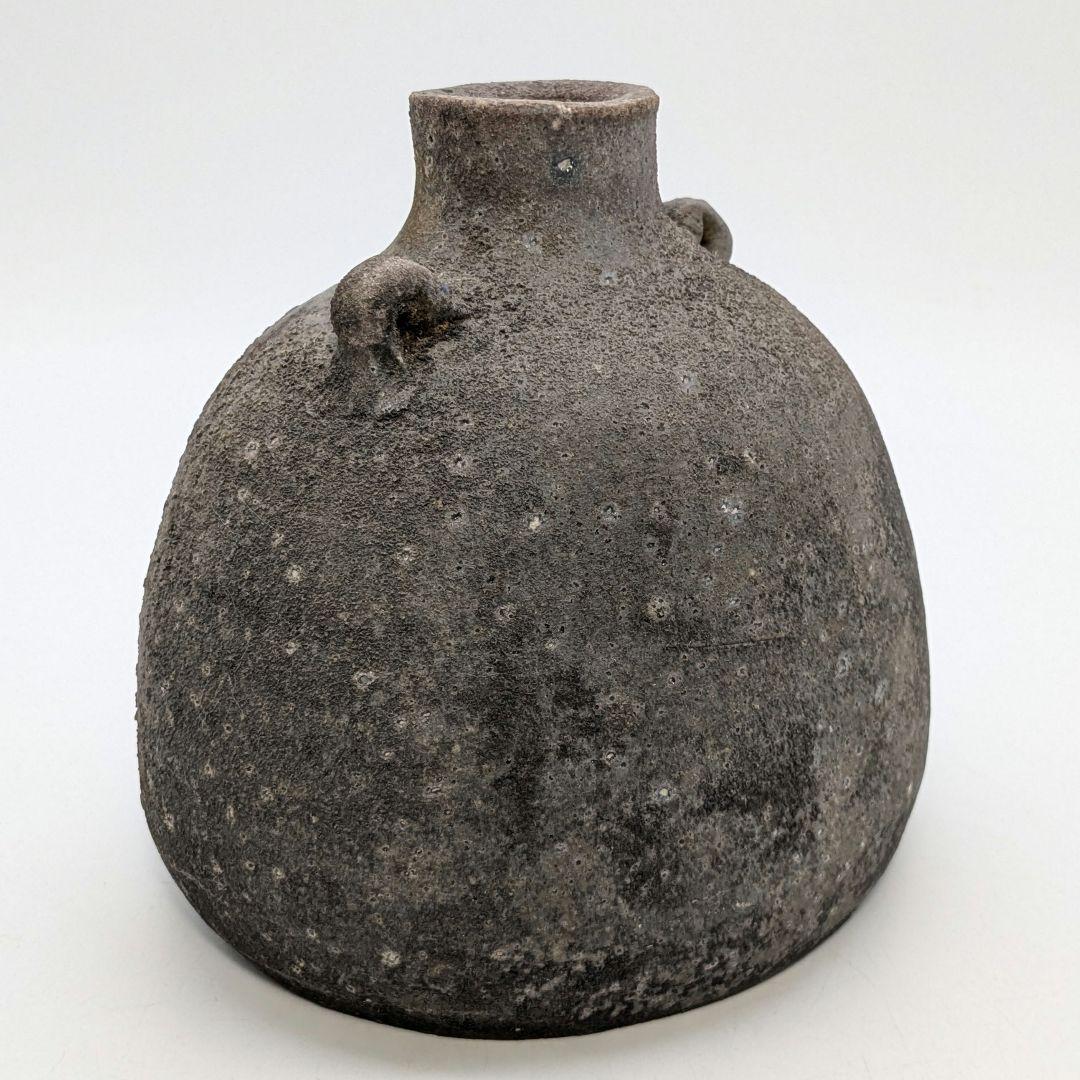 人間国宝 伊勢崎淳 備前焼 窯変扁壺 用心箱 扁壷 花器 耳付花入 花瓶 置物