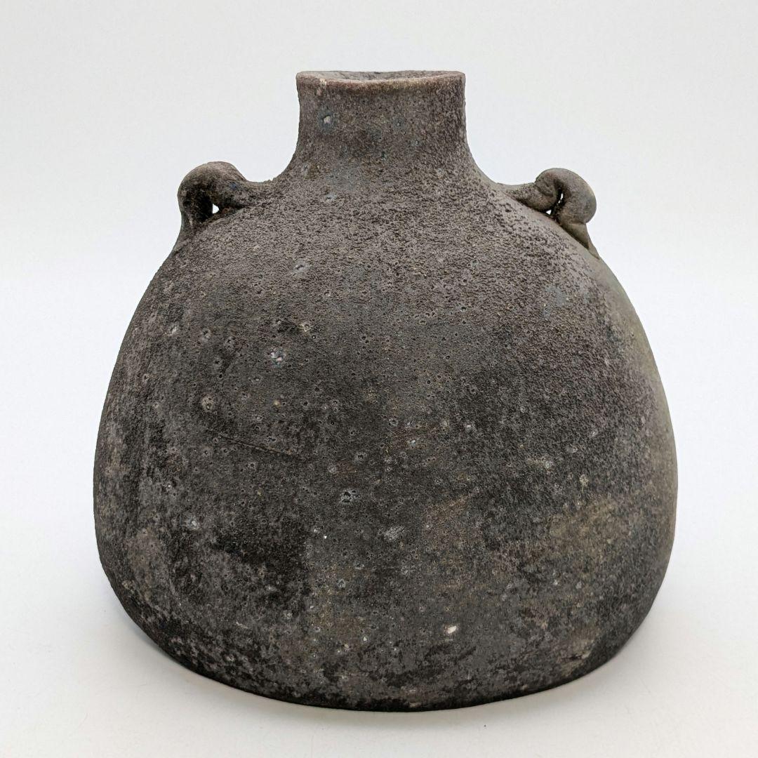 人間国宝 伊勢崎淳 備前焼 窯変扁壺 用心箱 扁壷 花器 耳付花入 花瓶 置物