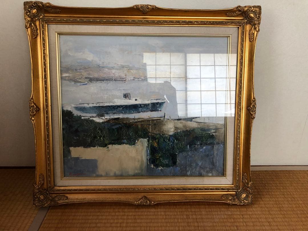 油絵　額装　金装　港