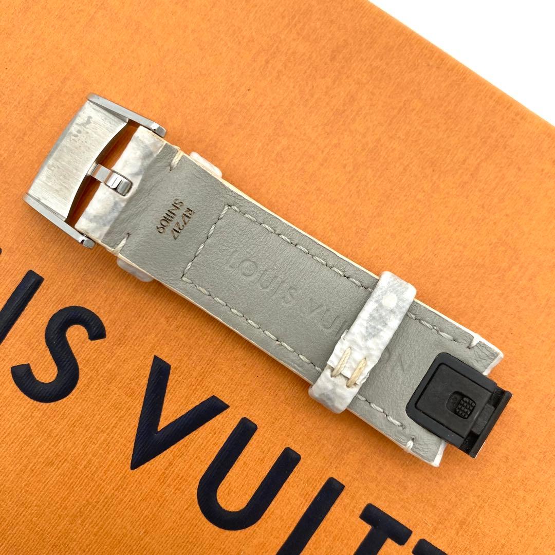 美品 ルイヴィトン タンブール ベルト モノグラム ワンタッチ ホワイト グレー
