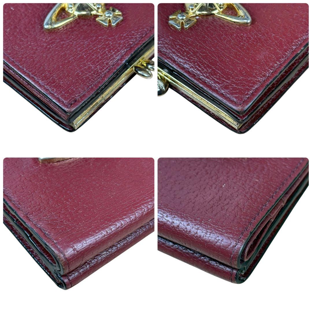 ヴィヴィアンウエストウッド がま口折り財布 オーブロゴ レザー ボルドー Y2K